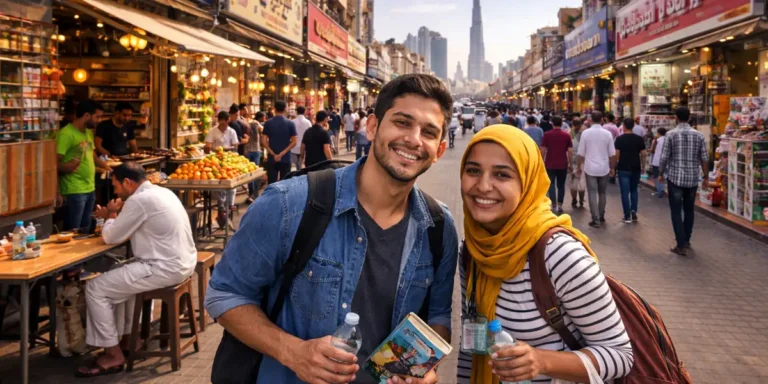 Explore Al Satwa Dubai with this low budget travel image showing real street life, affordable shops, and local experience for tourists.