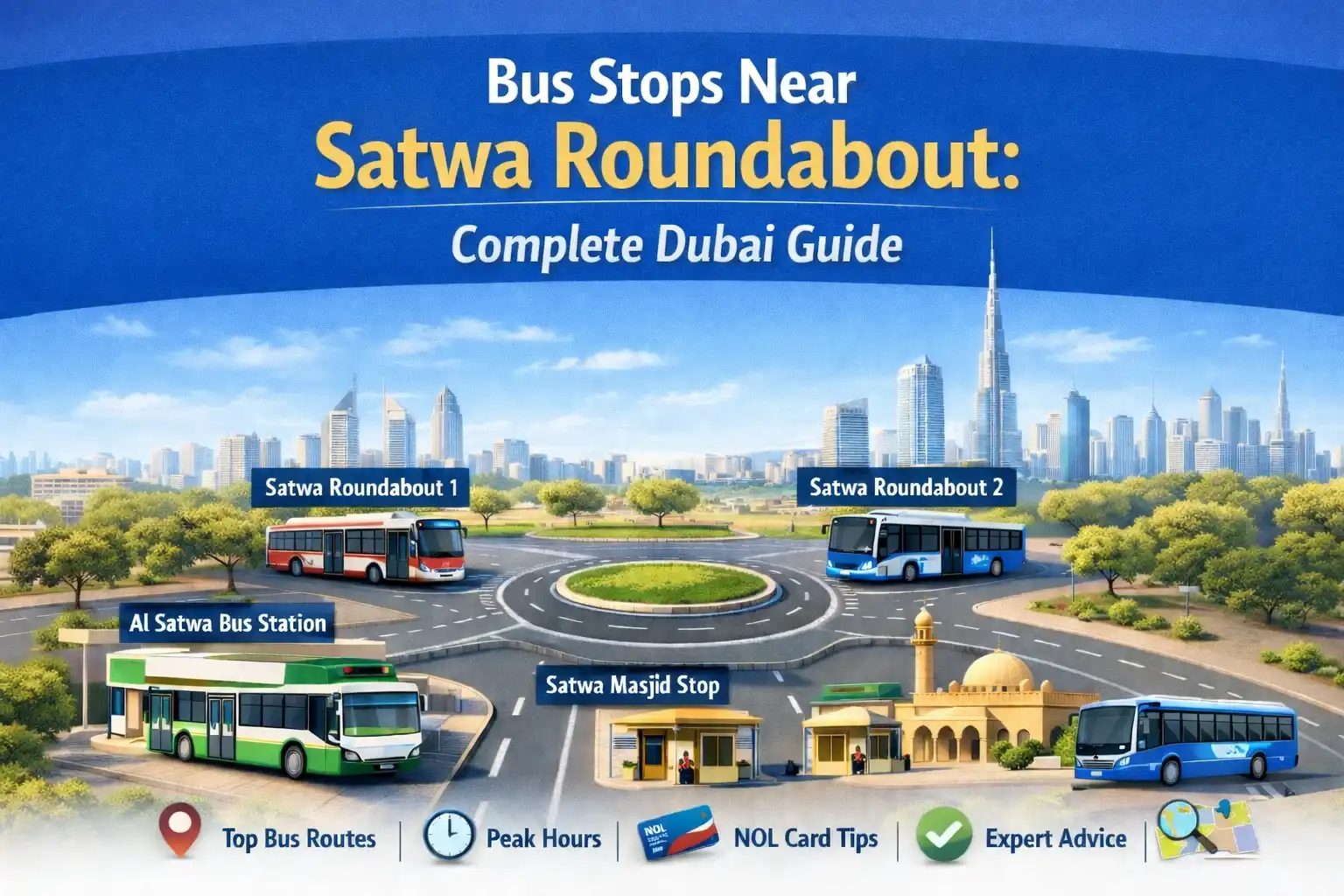 Bus stops near Satwa Roundabout Dubai including Satwa Roundabout 1, 2 and Al Satwa Bus Station
