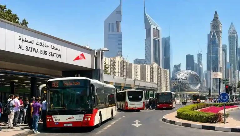 Satwa Bus Station Dubai with RTA buses near Satwa Roundabout