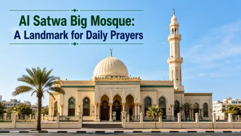 Al Satwa Big Mosque Dubai with large dome, minaret and traditional Islamic architecture