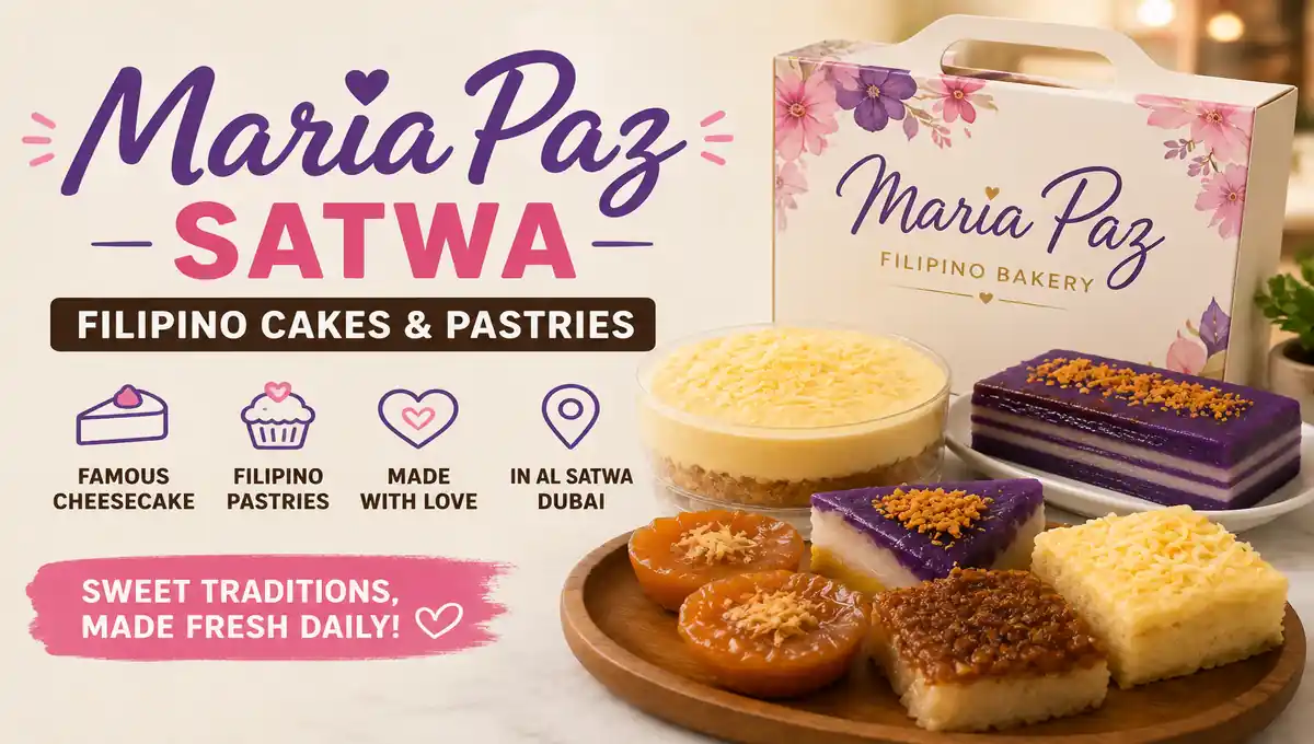 Maria Paz Satwa Dubai Filipino bakery with cheesecake and traditional pastries