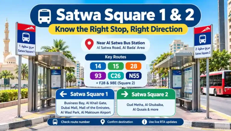 Satwa Square 1 and 2 bus stop route guide image