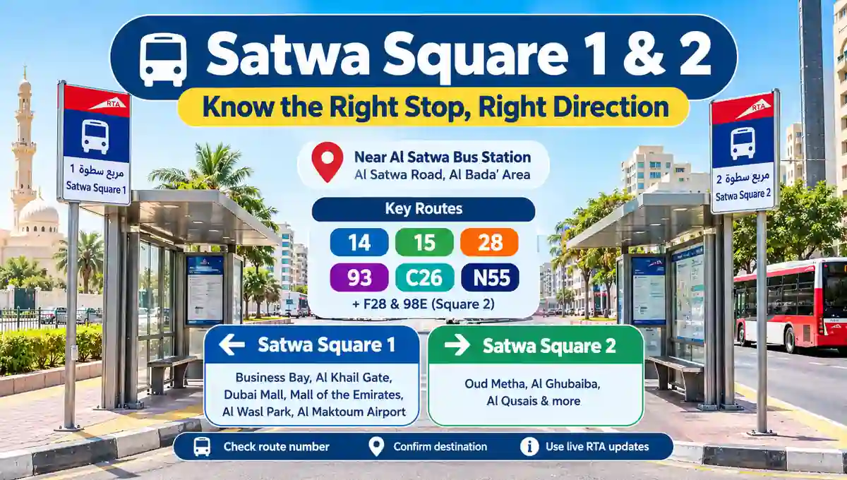 Satwa Square 1 and 2 bus stop route guide image